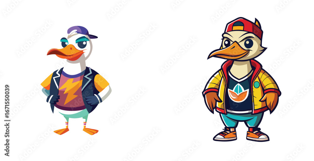 Fototapeta premium Streetwear Duck Wearing Trendy T Shirt Clean Vector Art Design