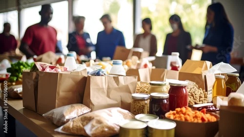 Food distribution event people helping