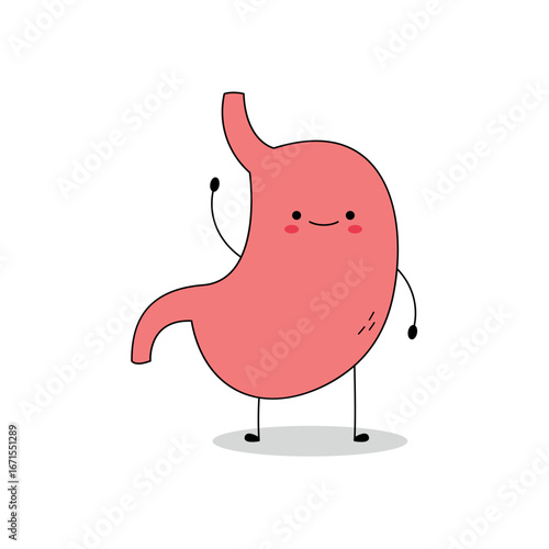 Cute Stomach organ cartoon character waving hand hi doodle