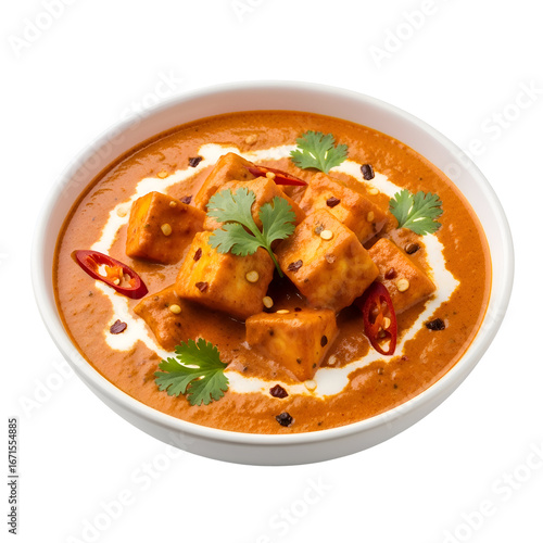 Paneer Butter Masala: Indian Cuisine with Cheese and Creamy Sauce.