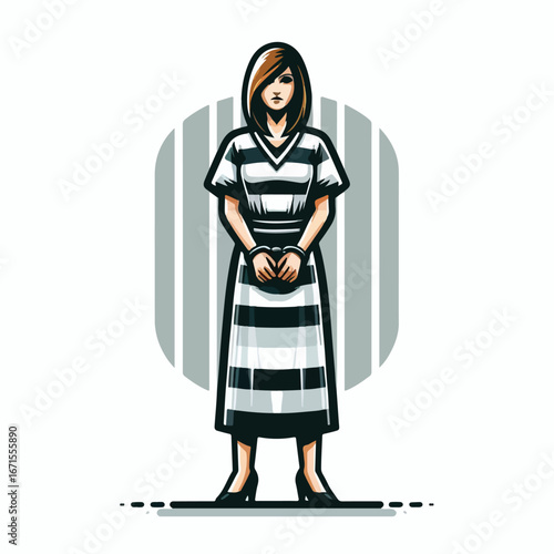 Vector image of a female prisoner in a prisoner
