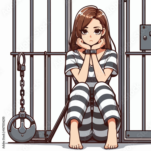 Vector image of a female prisoner in a prisoner