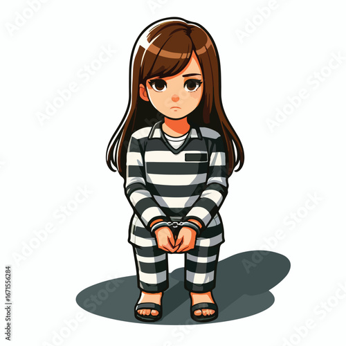 Vector image of a female prisoner in a prisoner