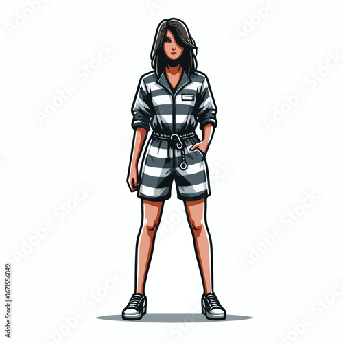 Vector image of a female prisoner in a prisoner