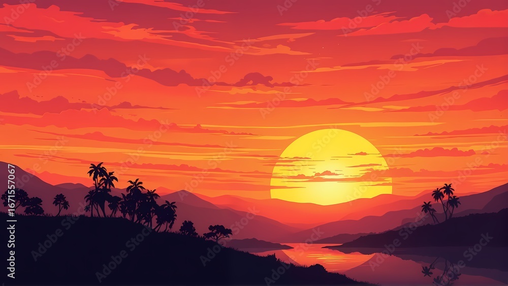 Obraz premium Silhouette sunset over the mountains