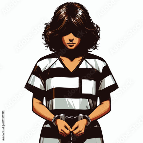Vector image of a female prisoner in a prisoner