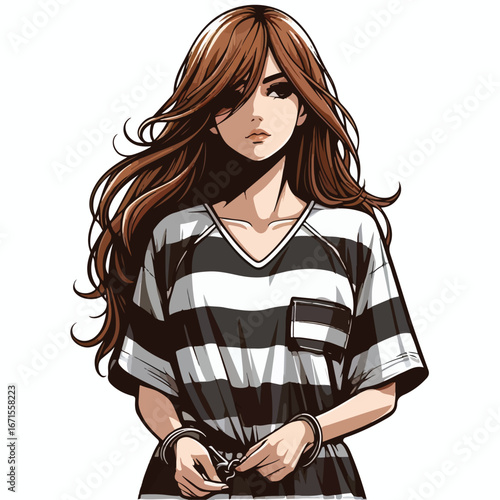 Vector image of a female prisoner in a prisoner