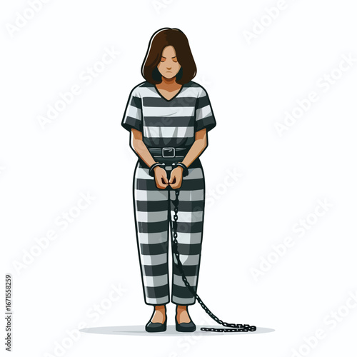 Vector image of a female prisoner in a prisoner