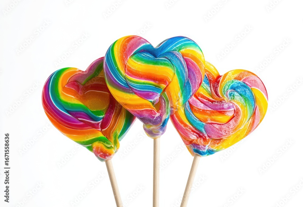 custom made wallpaper toronto digitalThree colorful heart-shaped lollipops on sticks against a white background (4)