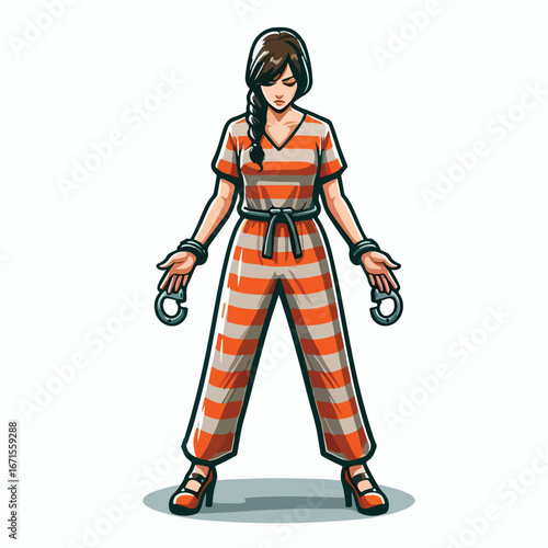 Vector image of a female prisoner in a prisoner