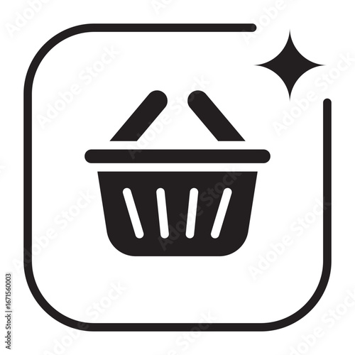 Artificial Intelligence Shopping Basket Icon,Simple black shopping basket icon for e-commerce and digital marketplace.