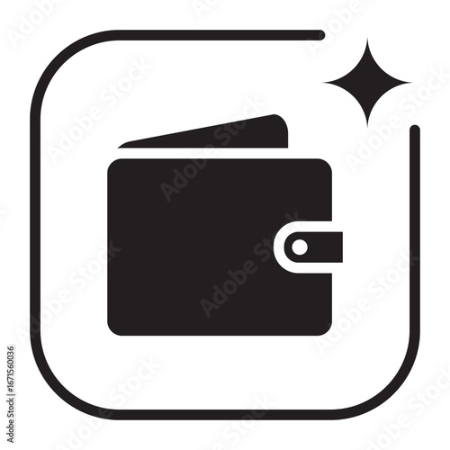 Artificial Intelligence Wallet Icon,Black line icon of wallet representing money and payment for e-commerce.