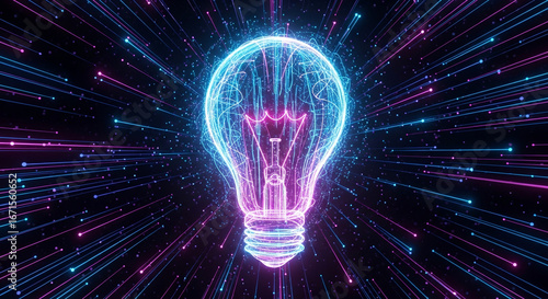 Wallpaper Mural Neon light bulb design with glowing lines in vibrant colors   Torontodigital.ca