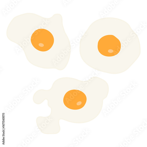 目玉焼き　片面焼き・サニーサイドアップ　３種類の形のセット　ベクターイラスト素材　ベクター／透過PNG／JPEG白背景