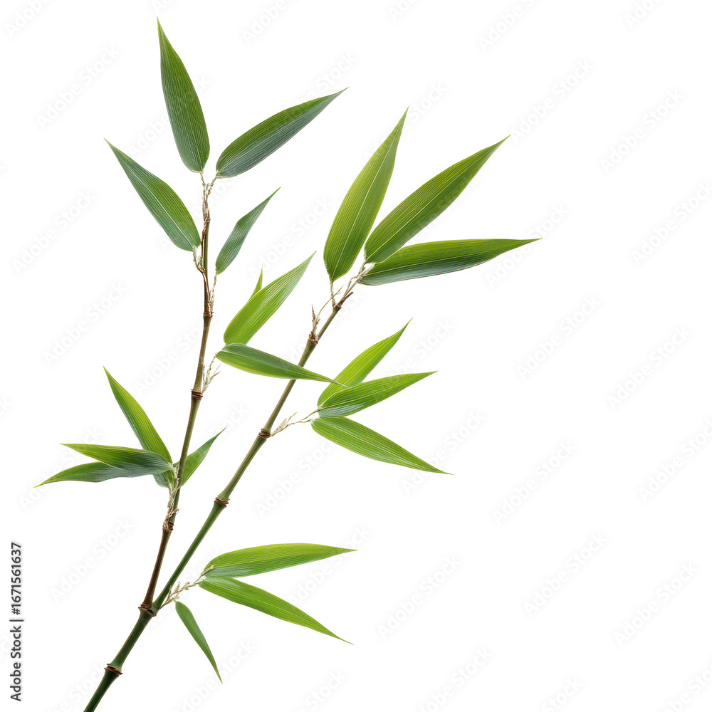 Fototapeta premium Green bamboo branch with leaves isolated on transparent background