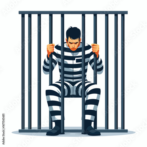 Vector image of a male prisoner being jailed