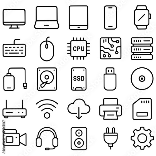Icon pack, icon sheet, technology theme, outline version