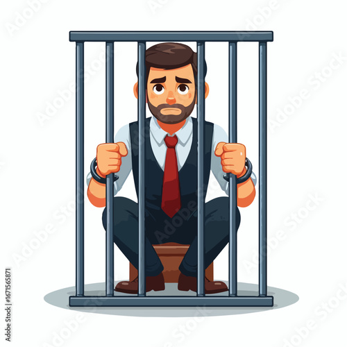 Vector image of a male prisoner being jailed