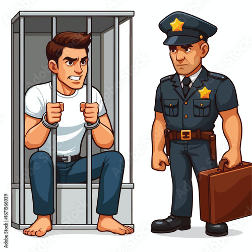Vector image of a male prisoner being jailed