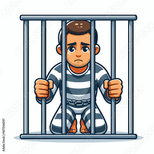 Vector image of a male prisoner being jailed