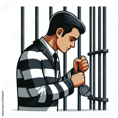 Vector image of a male prisoner being jailed