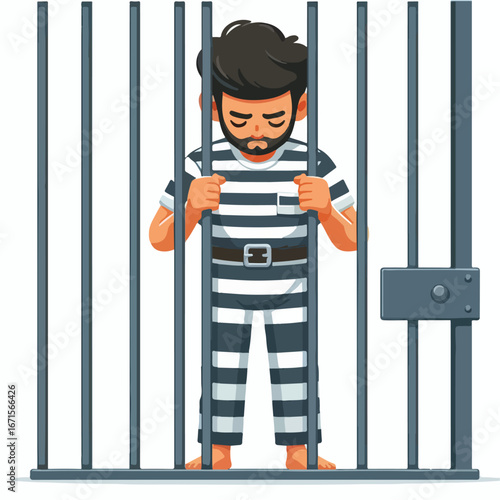 Vector image of a male prisoner being jailed