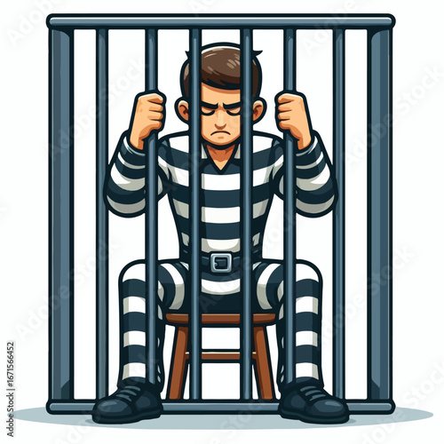 Vector image of a male prisoner being jailed