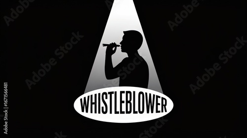 Whistleblower under the Spotlight: A silhouette of a whistleblower standing confidently in the spotlight, representing transparency, truth, and ethical action.