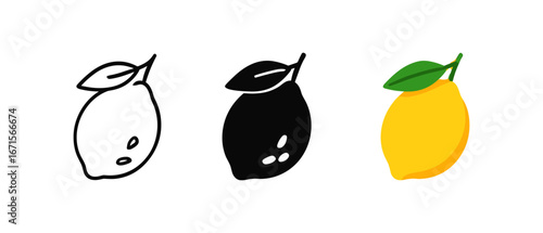 Trio of lemons in minimal styles highlighting artistic variations and freshness