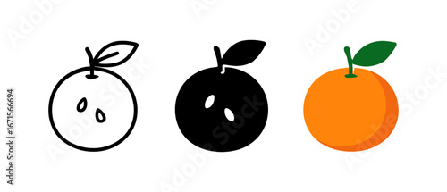 Orange evolution: outline, silhouette, and flat color design variations