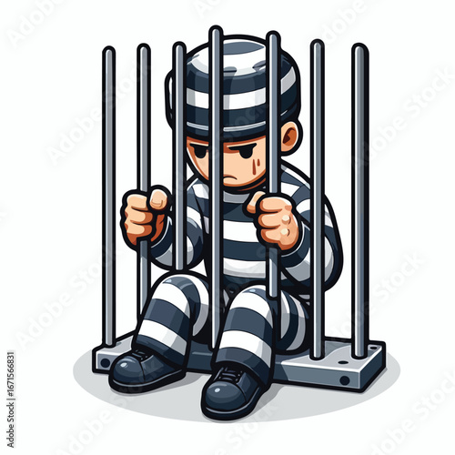 Vector image of a male prisoner being jailed