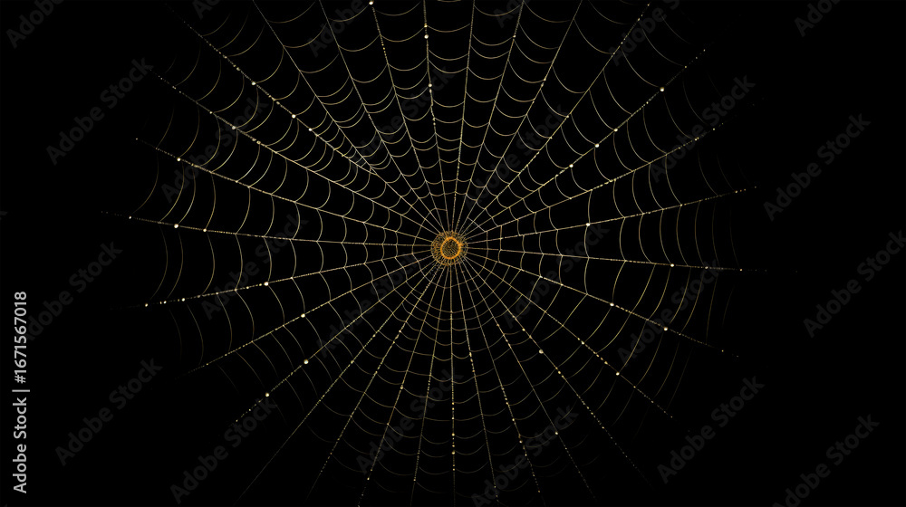Obraz premium Spider Web with Dew Drops on Black Background 