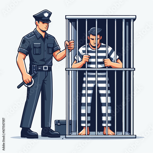 Vector image of a male prisoner being jailed
