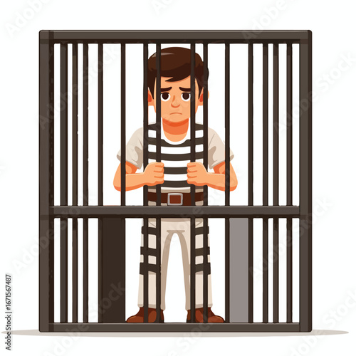 Vector image of a male prisoner being jailed