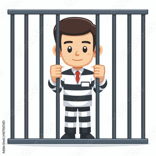 Vector image of a male prisoner being jailed