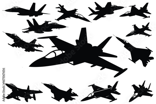 Collection of Black Fighter Jet Silhouettes jet fighter