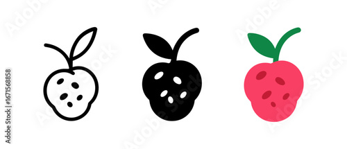 Minimalist berry icons set: outline, solid, and color variations