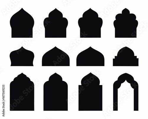Collection of islamic architectural arch and dome silhouettes