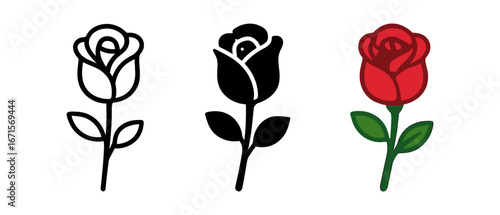 Rose designs: outline, silhouette, and colored variations for creative projects