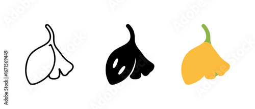 Ylang ylang trio: linear, silhouette, and flat styles of a aromatic flower