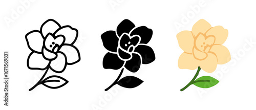 Trio of floral designs in colorful, black, and outline styles