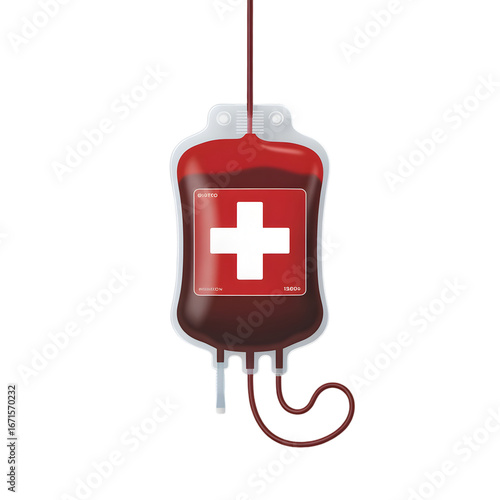 Donate blood save lives concept transfuse blood bag with white cross symbol