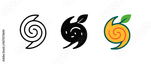 Tropical storm icon with leaf variations in line, solid, and color styles