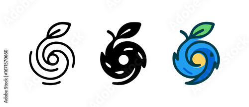 Abstract fruit spiral designs in mono, bold, and colorful styles