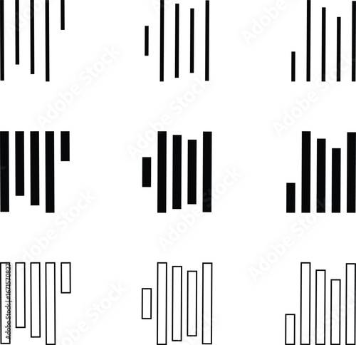Align line icon set with vertical alignment, bar and equalizer style symbols. Collection of solid and outline vector icons for UI, UX, apps, charts, graphs, typography, design and document layout