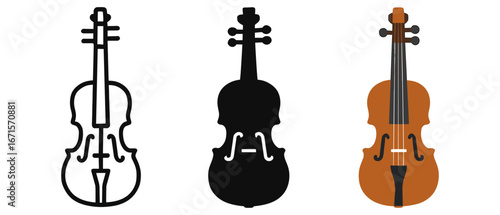 Violin trio: outline, silhouette, and colorful designs for musical inspiration