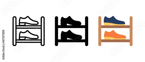 Colorful shoe racks with sneakers: minimalist collection in various styles