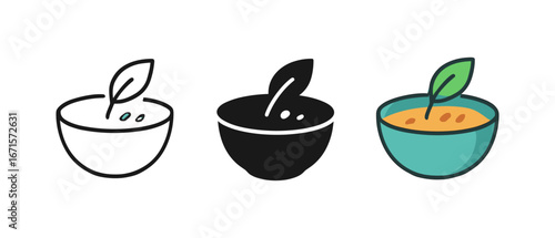 Set of decorative bowls with leaf element in minimalist style