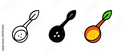 Leaf-themed spoon designs: outline, solid, and colorful variations