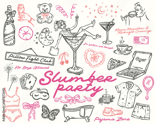 Slumber Party Whimsical illustration set